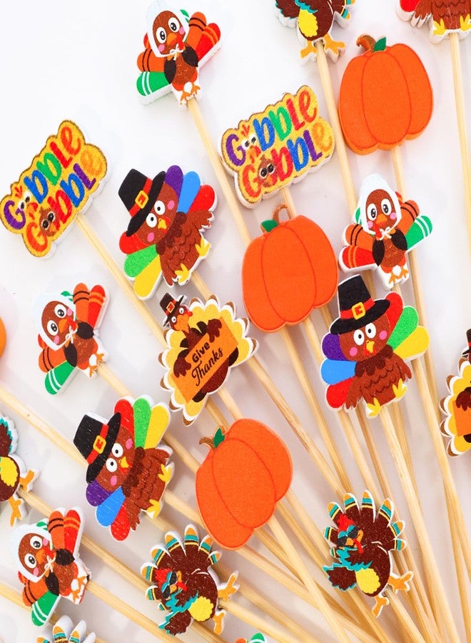 WorldBazaar Turkey Thanksgiving Cocktail Picks 120PCS Fall Toothpicks Food Appetizer Sticks Fruit Fall Harvest Decorations Party Supplies - Image 1